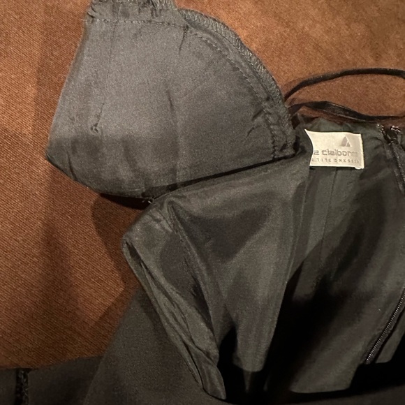 Liz Claiborne Black Midi Dress Square Neck Striped Lace Sleeves & Waist Sz P8 - Picture 16 of 16